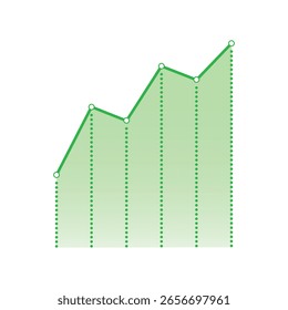Gráfico de linhas ascendentes verdes mostrando tendência de crescimento positiva, ganho financeiro, melhoria da empresa, aumento do mercado ou expansão econômica em dados estatísticos