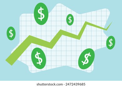 Grüner Aufwärtstrendgraph mit Dollarsymbolen, der Finanzwachstum oder wirtschaftlichen Erfolg darstellt.
