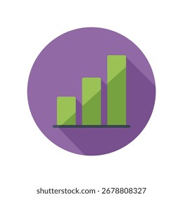 Un gráfico verde de tendencia ascendente en un círculo púrpura, que transmite el crecimiento. Icono plano. Un símbolo del análisis de datos y el progreso del negocio.