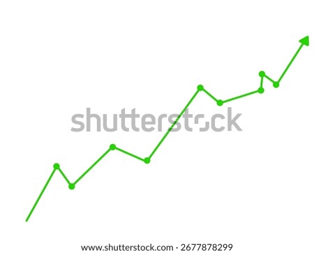 Green upward trending line graph with dots isolated on transparent background
