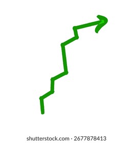 Green upward trending zigzag arrow isolated on transparent background