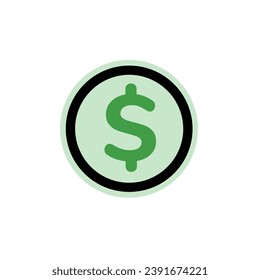 Signo verde en dólares estadounidenses o $ sobre círculo verde aislado en fondo blanco - Diseño de plantillas vectoriales