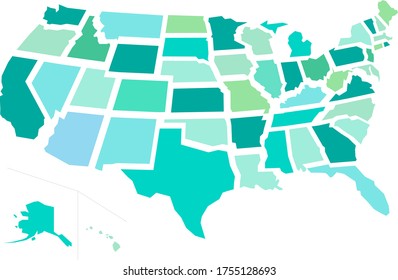 Green USA map with separated states