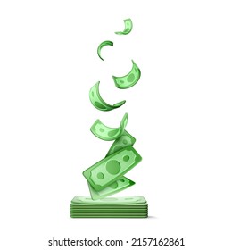 Green USA paper currency  Falling twisted money  3d dollar isolated white background  Realistic money business concept  Wealth   success symbol  Vector illustration