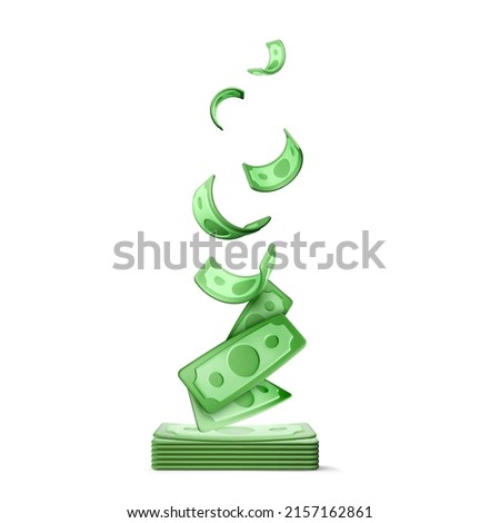 Green USA paper currency. Falling twisted money. 3d dollar isolated on white background. Realistic money business concept. Wealth and success symbol. Vector illustration