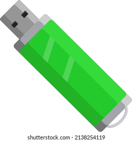 Green USB Drive, illustration, vector on a white background.