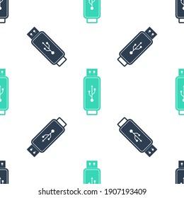 Green USB flash drive icon isolated seamless pattern on white background. Vector.