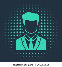 Green User of man in business suit icon isolated on blue background. Business avatar symbol - user profile icon. Male user sign. Abstract circle random dots. Vector Illustration