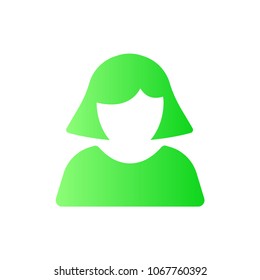 Green user profile colored vector icon. Woman silhouette isolated gradient symbol for interface.