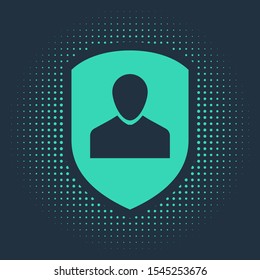 Green User protection icon isolated on blue background. Secure user login, password protected, personal data protection, authentication icon. Abstract circle random dots. Vector Illustration