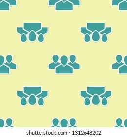 Green Users group icon isolated seamless pattern on yellow background. Group of people icon. Business avatar symbol - users profile icon. Vector Illustration