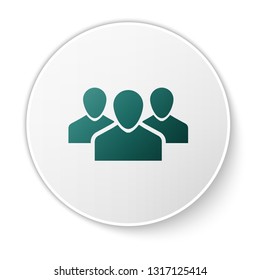 Green Users group icon isolated on white background. Group of people icon. Business avatar symbol - users profile icon. Green circle button. Vector Illustration