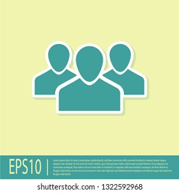 Green Users group icon isolated on yellow background. Group of people icon. Business avatar symbol - users profile icon. Flat design. Vector Illustration