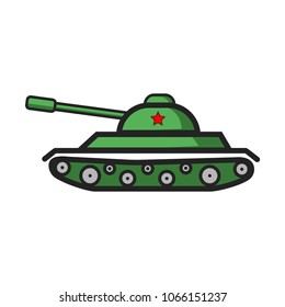 Green ussr tank with red star sticker vector flat illustration