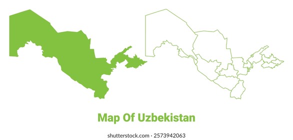 Green Uzbekistan map outline and flat vector illustration