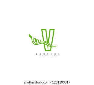 Green V Letter Linked Element Swoosh Flourish Monogram Logotype