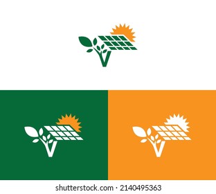 green V solar logo design eps