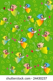 Green Valentine's background with angels