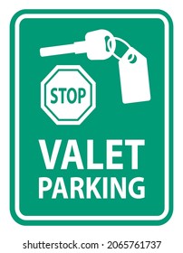 Green Valet Parking Road Sign, Car Key, Vector Illustration