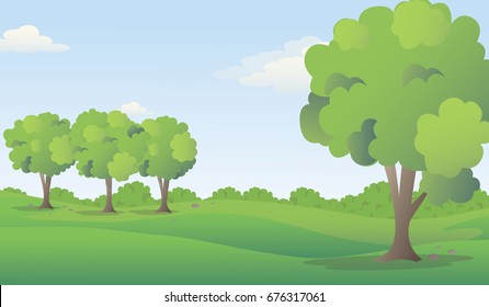 Green Valley Landscape with Green Vegetation in Summer Day.