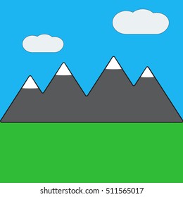 green valley mountain group blue sky clouds simple vector