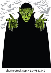 Green Vampire in black cape