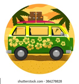 Green van vector illustration, vector  car icon