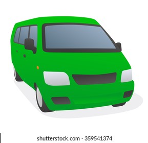 green van, wagon, front view, vector illustration