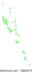 Green Vanuatu Islands map. Vector hexagonal territorial plan using green color shades. Abstract Vanuatu Islands map mosaic is done with hexagonal items.