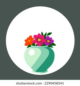 green vase with colored flowers