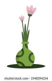 green vase with flowers concept background. Cartoon illustration of a vase with flowers vector background concept for web design