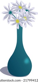 A green vase with white flowers in it. Vector.