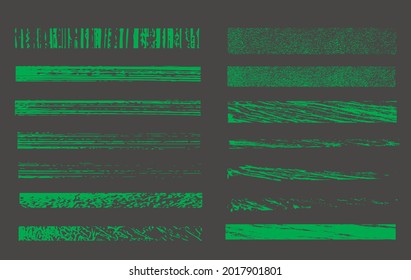 Green vctor set of chalk seamless strokes. Crayon brush doodle grainy texture. Ink art brushes. Trendy hand drawn grunge lines on chalkboard background. Artistic pen watercolor brushstroke drawing