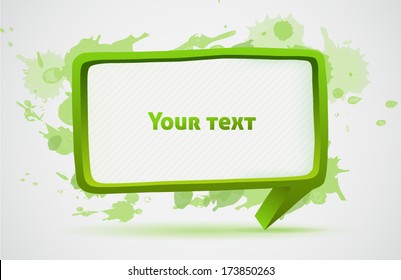 Green vector 3d speech bubble on grungy watercolor background