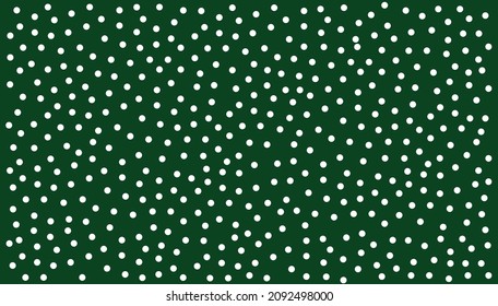 Green vector abstract background with white polka dots on dark green background. Christmas, green background. Copy space.