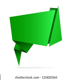 Green vector abstract origami speech bubble, isolated on white background, eps10