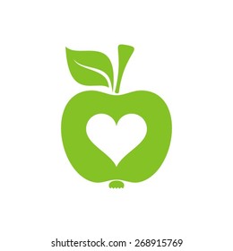 Green Vector Apple Icon Symbol Of Healthy Heart