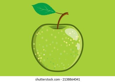 Green vector apple. Juicy fruit isolated on green background. Granny Smith