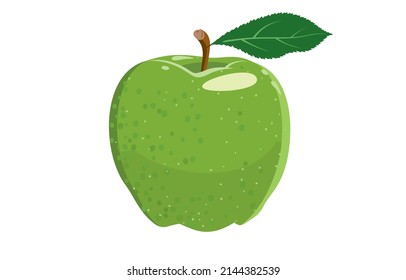 Green vector apple. Juicy fruit isolated on white background with shadow. Flat design