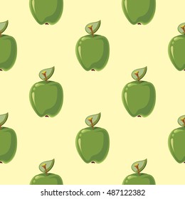Green vector apples seamless pattern background. Fresh natural fruits illustration