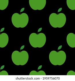 green vector apples. seamless print for print or fabric. fruits on black background