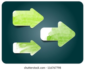 Green vector arrows collection with hand painted watercolor textures