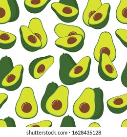 Green vector avacado seamless pattern background on white surface