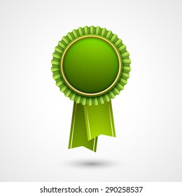 Green vector award badge with  ribbons.  Eco Labels. Bio template. Ecology theme. Organic and fresh product design. Extra High quality. 