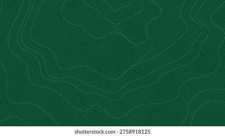 Green vector background with abstract topographic lines, creating a seamless pattern. The design is suitable for maps, presentations, or creative projects. Desktop wallpaper design.