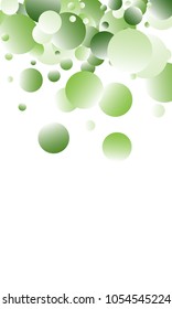 Green Vector Background. Green circles on white vertical background. Vector green confetti splash on white background. Spring background. Circles green confetti fall from top to bottom.