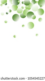 Green Vector Background. Green circles on white vertical background. Vector green confetti splash on white background. Spring background. Circles green confetti fall from top to bottom.