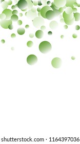 Green Vector Background. Green circles on white vertical background. Vector green confetti splash on white background. Spring background. Circles green confetti fall from top to bottom.