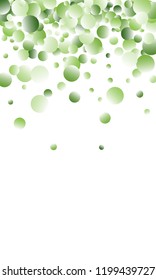 Green Vector Background. Green circles on white vertical background. Vector green confetti splash on white background. Spring background. Circles green confetti fall from top to bottom.