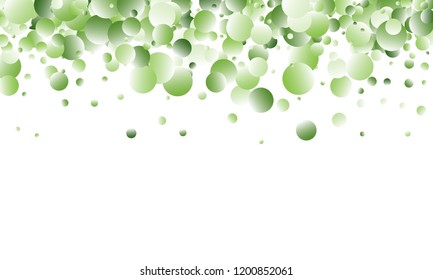Green Vector Background. Green circles on white horizontal background. Vector green confetti splash on white background. Spring background. Circles green confetti fall from top to bottom.